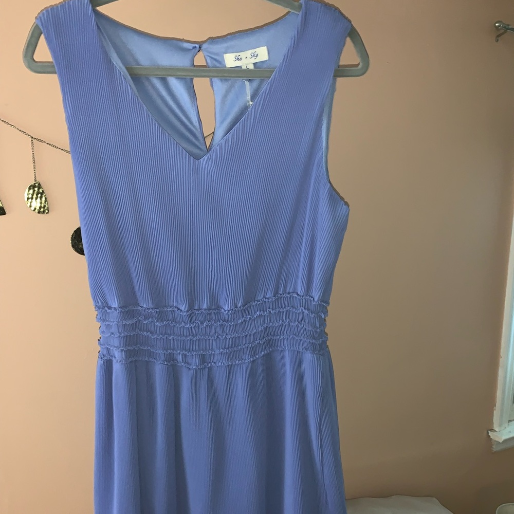 Blue ruffle mini dress
